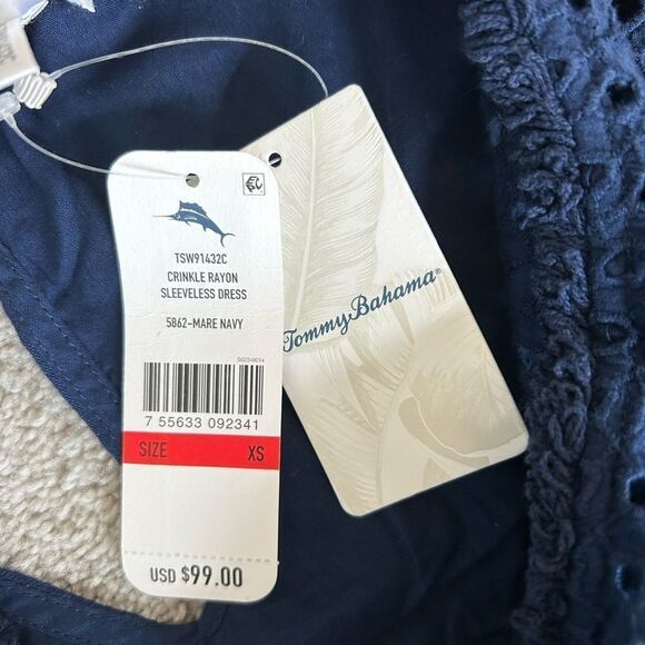 Tommy Bahama Crinkle Shift Dress Lace Top Lined Summer Dress, Navy, XS, NWT - Picture 7 of 11